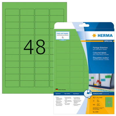Afbeelding van Etiket HERMA 4369 45.7x21.2mm verwijderbaar groen 960stuks