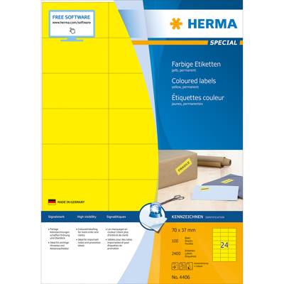 Afbeelding van Etiket HERMA 4406 70x37mm geel 2400stuks