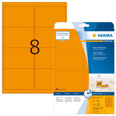 Afbeelding van Etiket HERMA 5145 99.1x67.7mm fluor oranje 160stuks