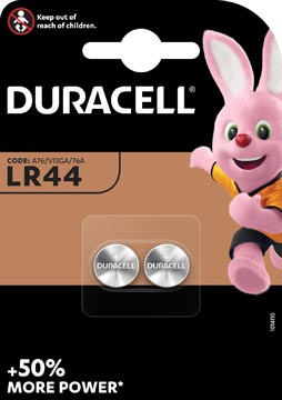 Afbeelding van Duracell Knoopcel Batterij LR44 2stuk(s) 1.5V 0.125Ah 5000394504424