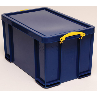 Afbeelding van Really Useful Box Opbergdoos 84 Liter, Donkerblauw Met Gele Handvaten