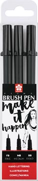 Afbeelding van Sakura Brushpen Pigma Brush, Etui Van 3 Stuks, Zwart