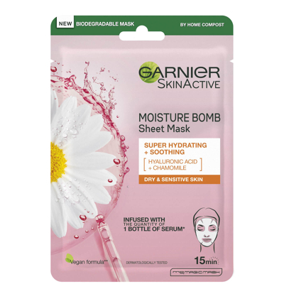 Imagem de Garnier Moisture Bomb Camomile Hydrating Face Sheet Mask for Dry and Sensitive Skin 28g