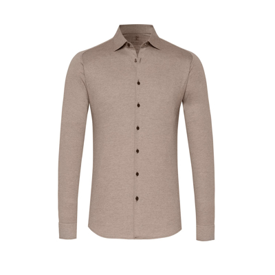 Afbeelding van Desoto Overhemd Strijkvrij Modern Kent Bruin maat M Heren Overhemden Formeel Effen met Slim fit Pasvorm Katoen