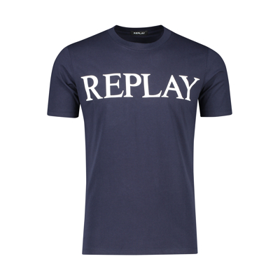Afbeelding van Replay t shirt navy effen opdruk normale fit 100% katoen