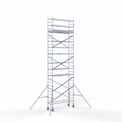 Afbeelding van Professionele aluminium rolsteiger 0.75x2.50x9.20m werkhoogte houten platformen