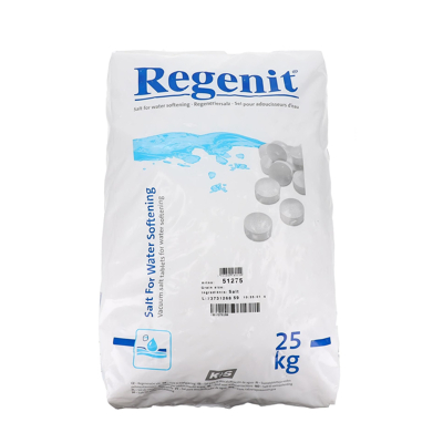 Afbeelding van Regenit Zouttabletten Ontharding Zak 25 kg 15 gram per tablet Natriumchloride Zeer geschikt voor Waterontharders
