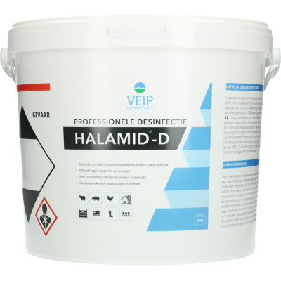 Afbeelding van Halamid D 10 kg desinfectiemiddel voor verblijf en transportoppervlakken van dieren chloor/zuurstof tegen dierlijke bacteriën virussen