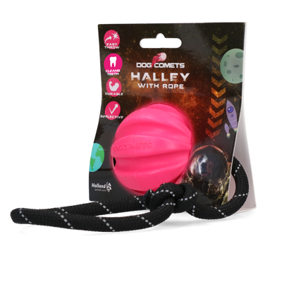 Afbeelding van Dog Comets Ball Halley Met Touw Hondenspeelgoed Roze