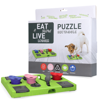 Afbeelding van Eat Slow Live Longer Puzzle Rectangle Hondenspeelgoed 25x26x5 cm Groen