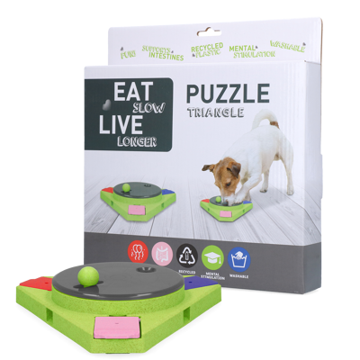Afbeelding van Eat Slow Live Longer Puzzle Triangle Hondenspeelgoed 25x25x4 cm Groen