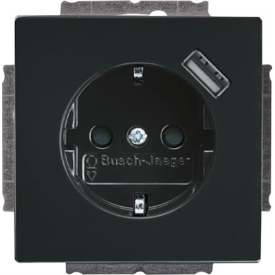 Afbeelding van Busch Jaeger antraciet stopcontact met randaarde USB voeding 20 EUCBUSB 81