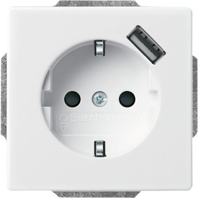 Afbeelding van Busch Jaeger inbouw stopcontact kindveilig met randaarde USB voeding studiowit glanzend 20 EUCBUSB 84