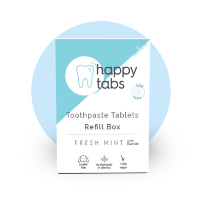 Afbeelding van Happy Tabs Tandpasta tabletten fresh mint met fluoride navul 120