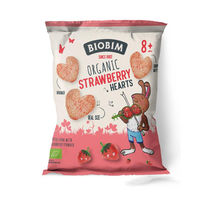Afbeelding van Biobim Strawberry hearts 8+ maanden 20 g
