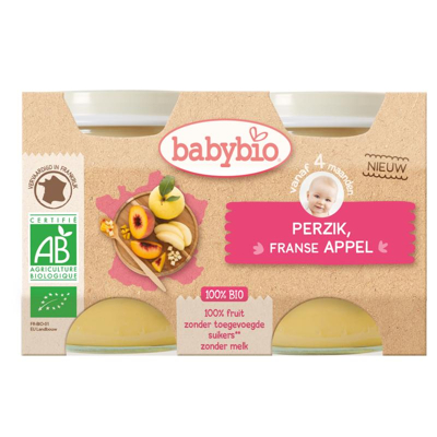 Afbeelding van Babybio Dessert Appel Perzik 130 gram Bio, 2x130