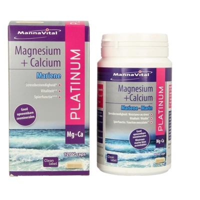 Afbeelding van Mannavital Mariene magnesium + calcium platinum 120 vegetarische capsules