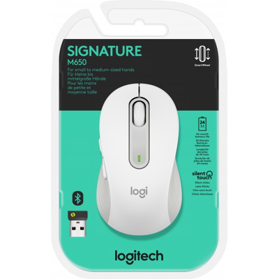 Afbeelding van Logitech Mouse M650, Signature, Draadloos, Bolt, Bluetooth, wit optisch, 400 4000 dpi, 5 knoppen, Rechts, S/M, Retail