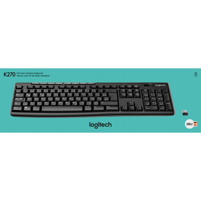 Afbeelding van Logitech Keyboard K270, Wireless, Unifying, zwart DE, detailhandel