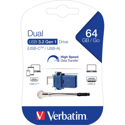 Afbeelding van Verbatim USB 3.2 OTG stick 64 GB, Dual Drive Type AC, 110 MB/s, (W) 20 blisterverpakking