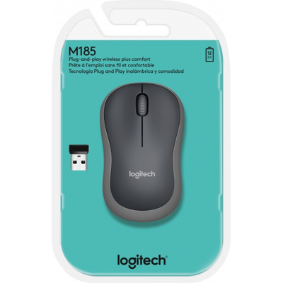Afbeelding van Logitech Mouse M185, draadloos, grijs optisch, 1000 dpi, 3 knoppen, retail