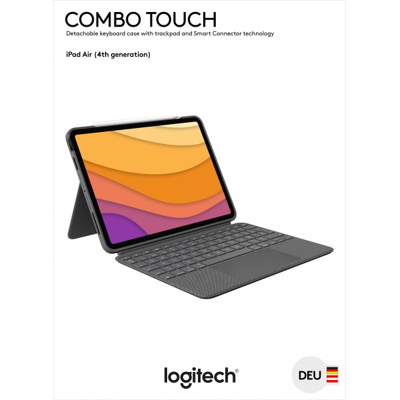 Afbeelding van Logitech Keyboard Combo Touch, Smart Connector, grijs voor Apple iPad Air 10.9&quot;, Gen.4/5, Trackpad, DE, Retail