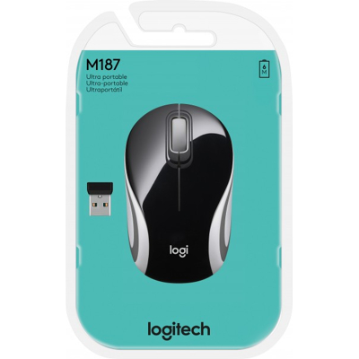 Afbeelding van Logitech Mouse M187, ultradraagbaar, draadloos, zwart optisch, 1000 dpi, 3 knoppen, detailhandel