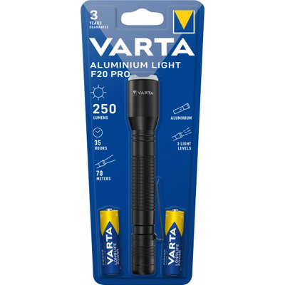 Afbeelding van Varta LED zaklamp aluminium licht 250lm, incl. 2x alkaline AA, retailblister