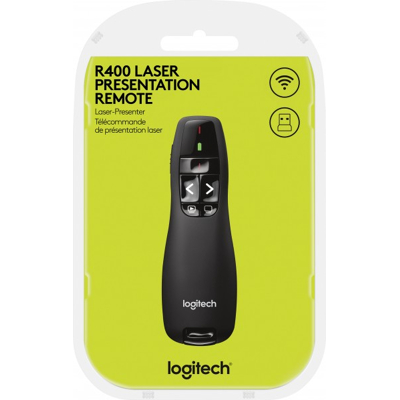 Afbeelding van Logitech Presenter R400, draadloos, zwarte laser, 6 knoppen, incl. batterij 2x AAA, retail