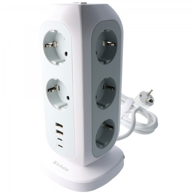 Afbeelding van Verbatim stopcontacttoren, EUPT 01, kabel 2m, wit 11x 230V EU, 2x USB Type A, C, Retail