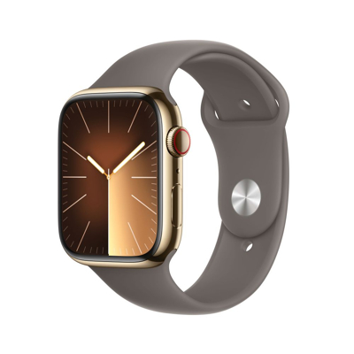 Afbeelding van Apple Watch S9 + Cellular 45mm Steel Gold Clay Sport Band M/L (160 210mm)