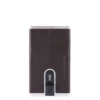 Afbeelding van Piquadro Black Square Creditcard Case With Sliding System Dark Brown