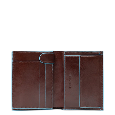 Afbeelding van Piquadro Blue Square Vertical Wallet 10 Cards With Coin Case Mahogany