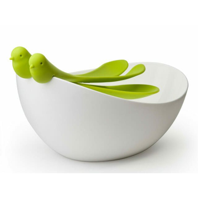 Afbeelding van Sparrow Salad Bowl White Green van Qualy