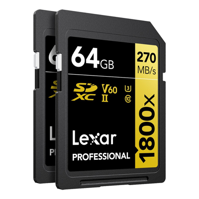 Afbeelding van Lexar SDXC Professional 64GB 1800X UHS II V60 Gold 2pack