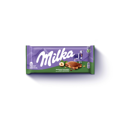 Afbeelding van Milka Gebroken Hazelnoot Chocolade Reep 100 Gram