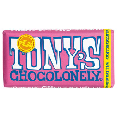 Afbeelding van Tony&#039;s Chocolonely Wit Framboos Knettersuiker 15 x 180 gram