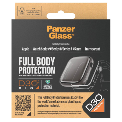 Image de Coque Apple Watch 9 45 mm: PanzerGlass Full Body Intercalaire Transparent Silicones Et TPU (doux) Smart Covers