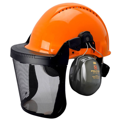 Afbeelding van 3M Peltor Combinatie Helmset G3000 V5 Oranje/Zwart UV Gestabiliseerde ABS Helm Plastic Gaasvizier Optime II Gehoorbeschermers