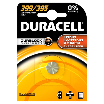 Afbeelding van Duracell batterij zilveroxide, knoopcel, 395/399, SR57, 1,5 V horloge, blisterverpakking (1 pack)