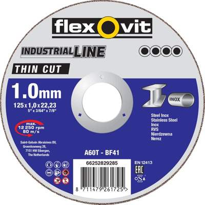 Afbeelding van Flexovit doorslijpschijf vlak thin cut Inox 125x1,6x22,23mm