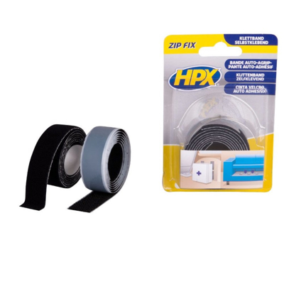 Afbeelding van HPX Zip Fix Klittenband 20 Mm X 1 Meter Zwart Lijm, Kit &amp; Tape
