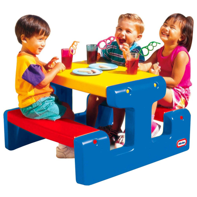Afbeelding van Little Tikes Junior Picknicktafel Primary Blauw/Geel/Rood Zitruimte voor 4 Kinderen Gladde Afgeronde Randen Max. Gewicht per Kind: 23 kg