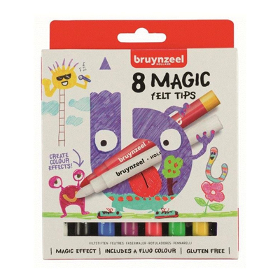 Afbeelding van Viltstift Bruynzeel Kids Magic Points blister à 8 stuks assorti