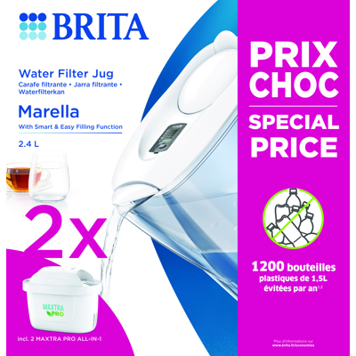 Afbeelding van Brita Marella Waterfilterkan Wit + 2 Maxtra Filterpatronen