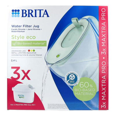 Afbeelding van Brita Style Eco Waterfilterkan Groen + 3 Maxtra Filterpatronen
