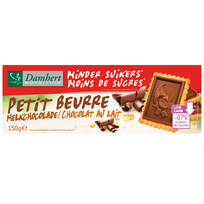 Afbeelding van Damhert minder suikers Petit Beurre melkchocolade 125GR