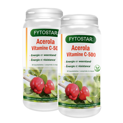 Afbeelding van Fytostar Acerola C 500 Vitamine Kauwtabletten Duoverpakking