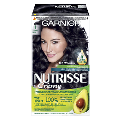 Afbeelding van 1+1 gratis: Garnier Nutrisse Ultra Crème Permanente Haarkleuring 1.0 Zwart Intens