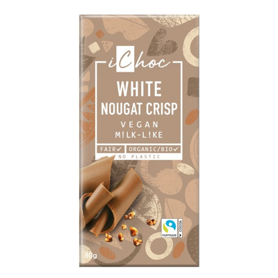 Afbeelding van iChoc White Nougat Crisp Chocoladereep 80GR